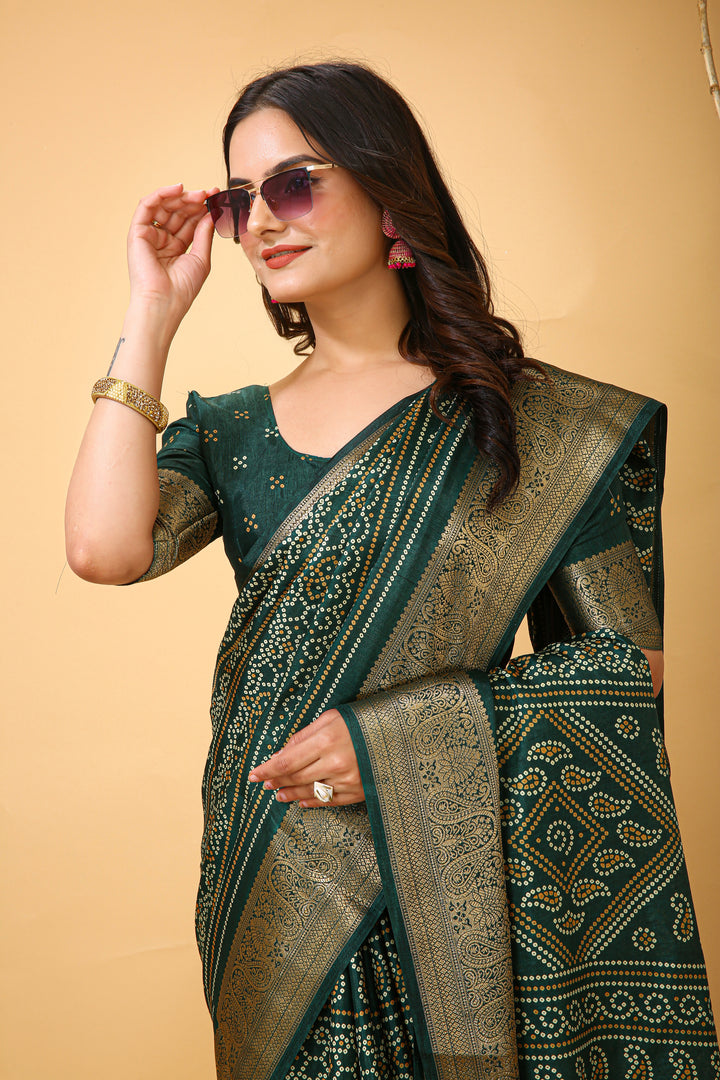 Green Colour soft Dola cotton Kalamkari print saree with jecard kanjivaram zari border