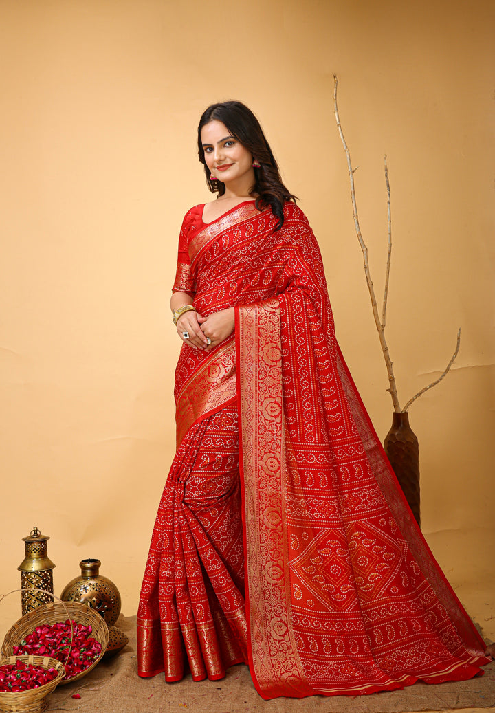 Red Colour soft Dola cotton Kalamkari print saree with jecard kanjivaram zari border