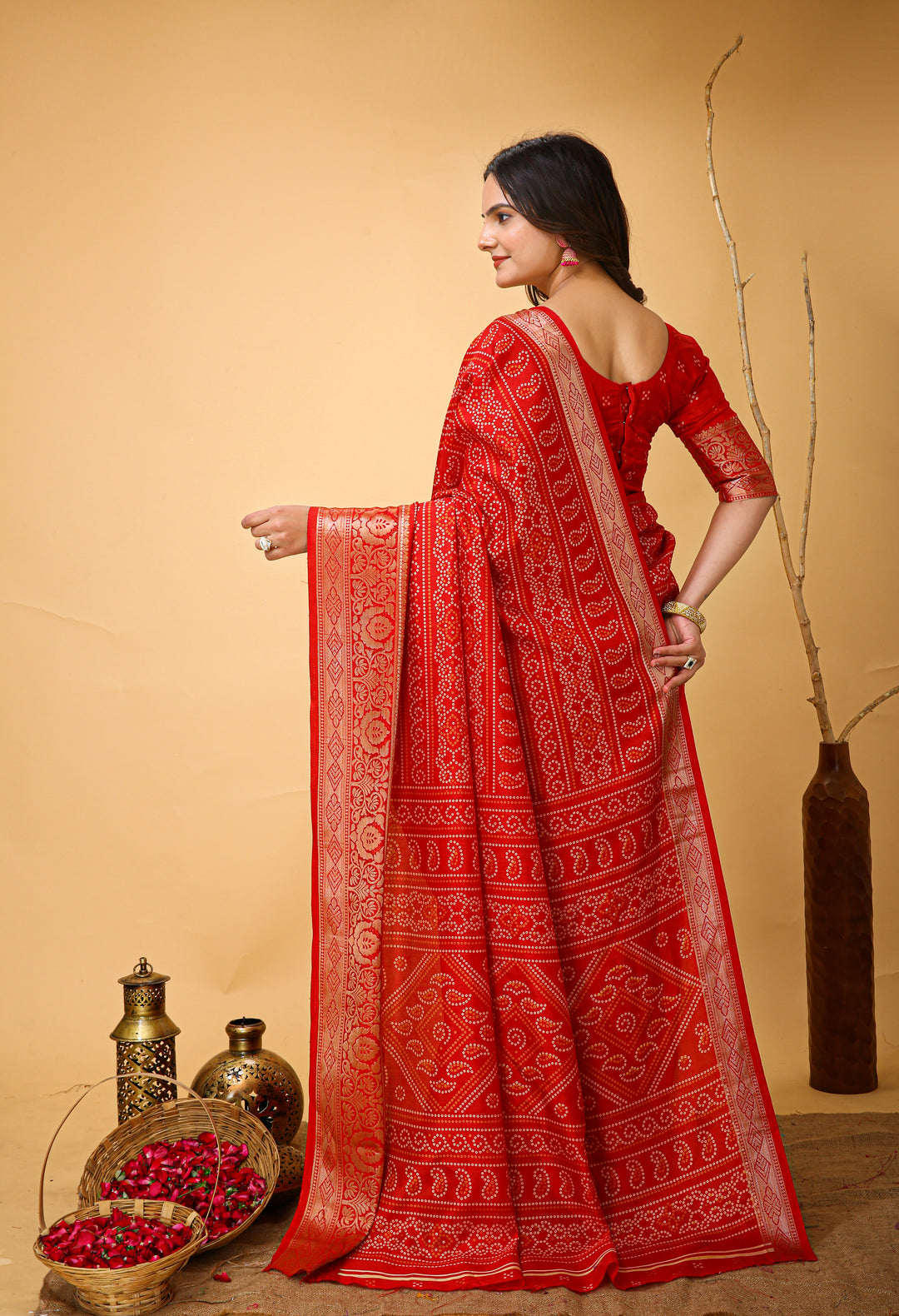 Red Colour soft Dola cotton Kalamkari print saree with jecard kanjivaram zari border