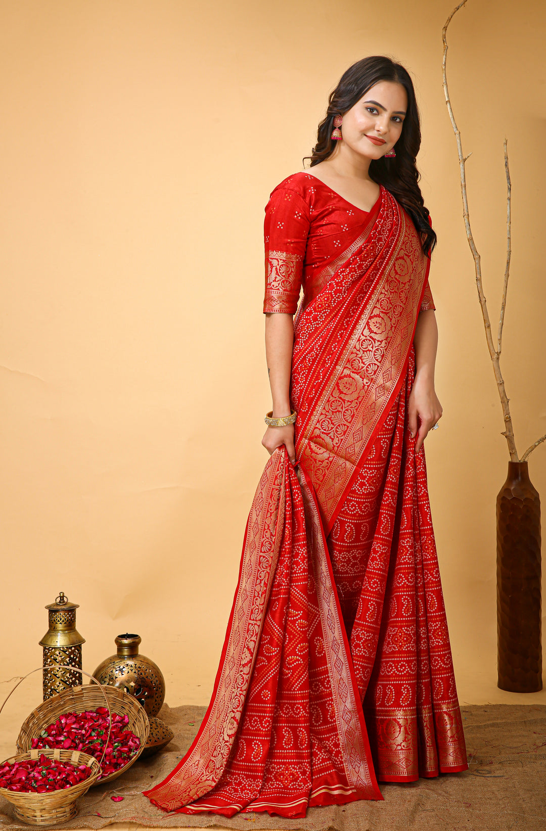 Red Colour soft Dola cotton Kalamkari print saree with jecard kanjivaram zari border