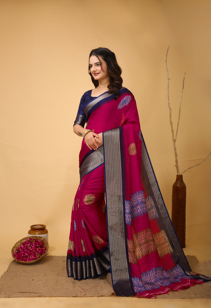 Pink Colour Soft Blooming Marshmallow Kalamkari print saree with Jacquard Border