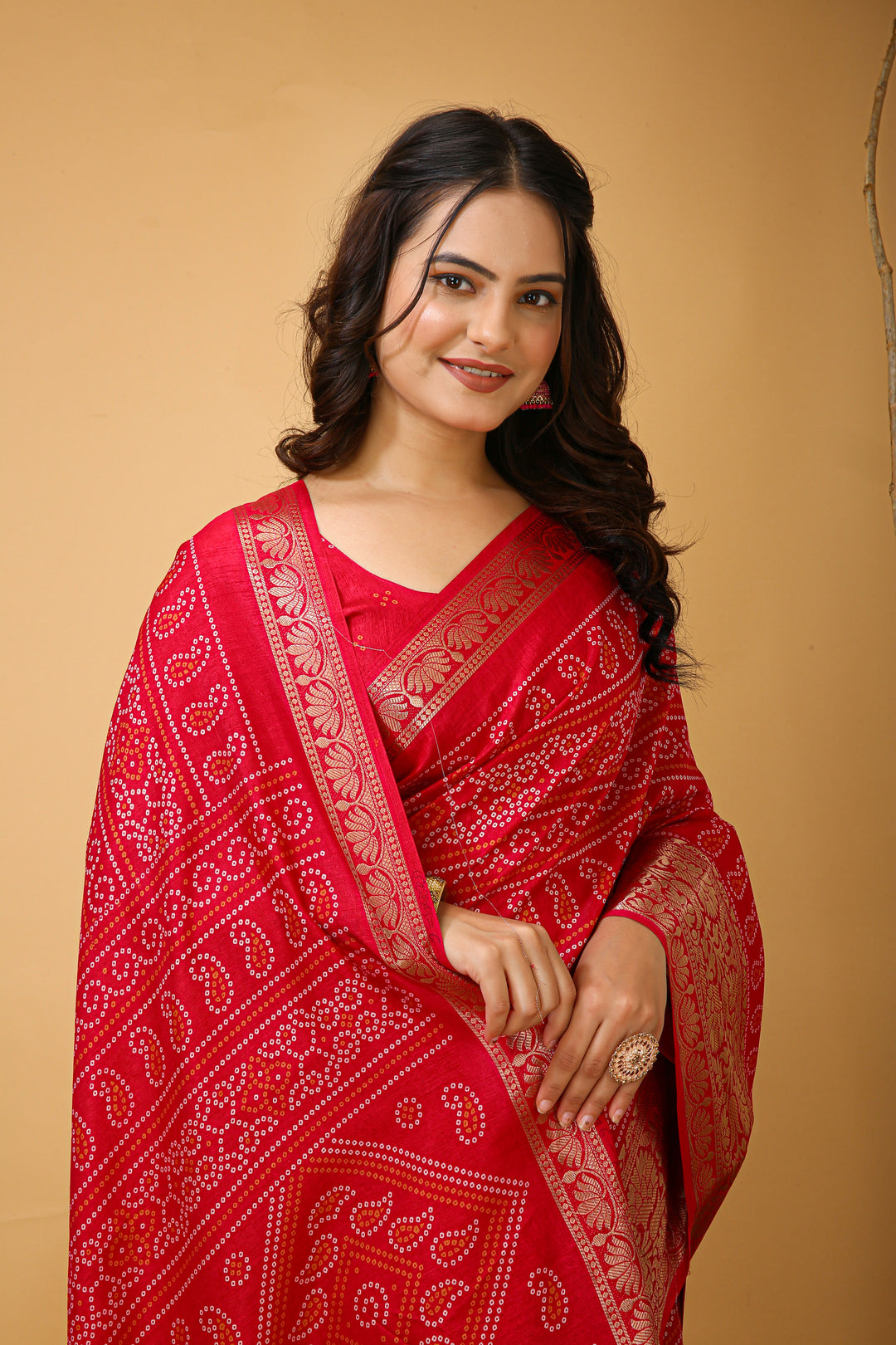 Cheery Red Colour soft Dola cotton Kalamkari print saree with jecard kanjivaram zari border