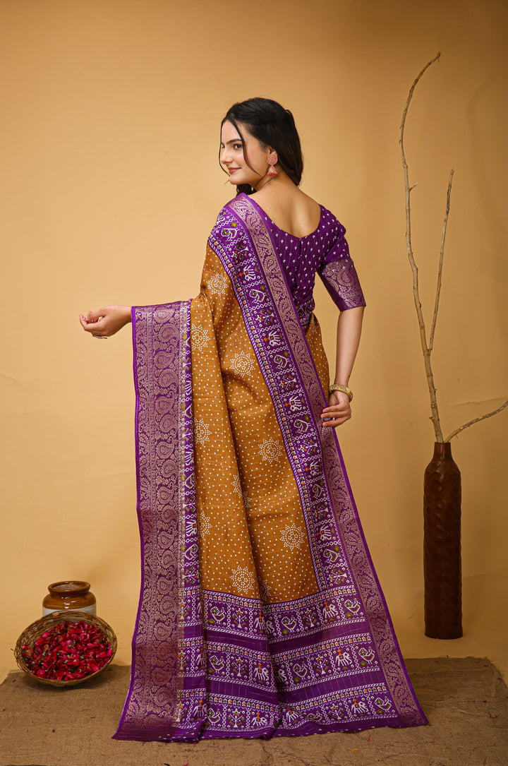 Brown Colour soft Dola cotton Kalamkari print saree with jecard kanjivaram zari border