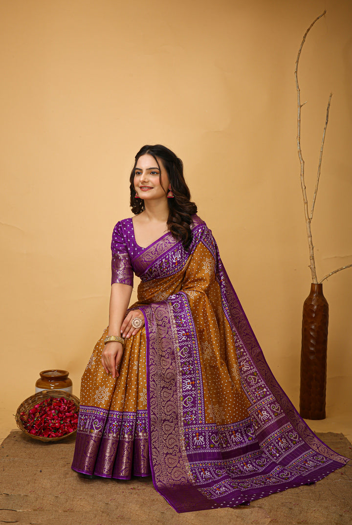Brown Colour soft Dola cotton Kalamkari print saree with jecard kanjivaram zari border