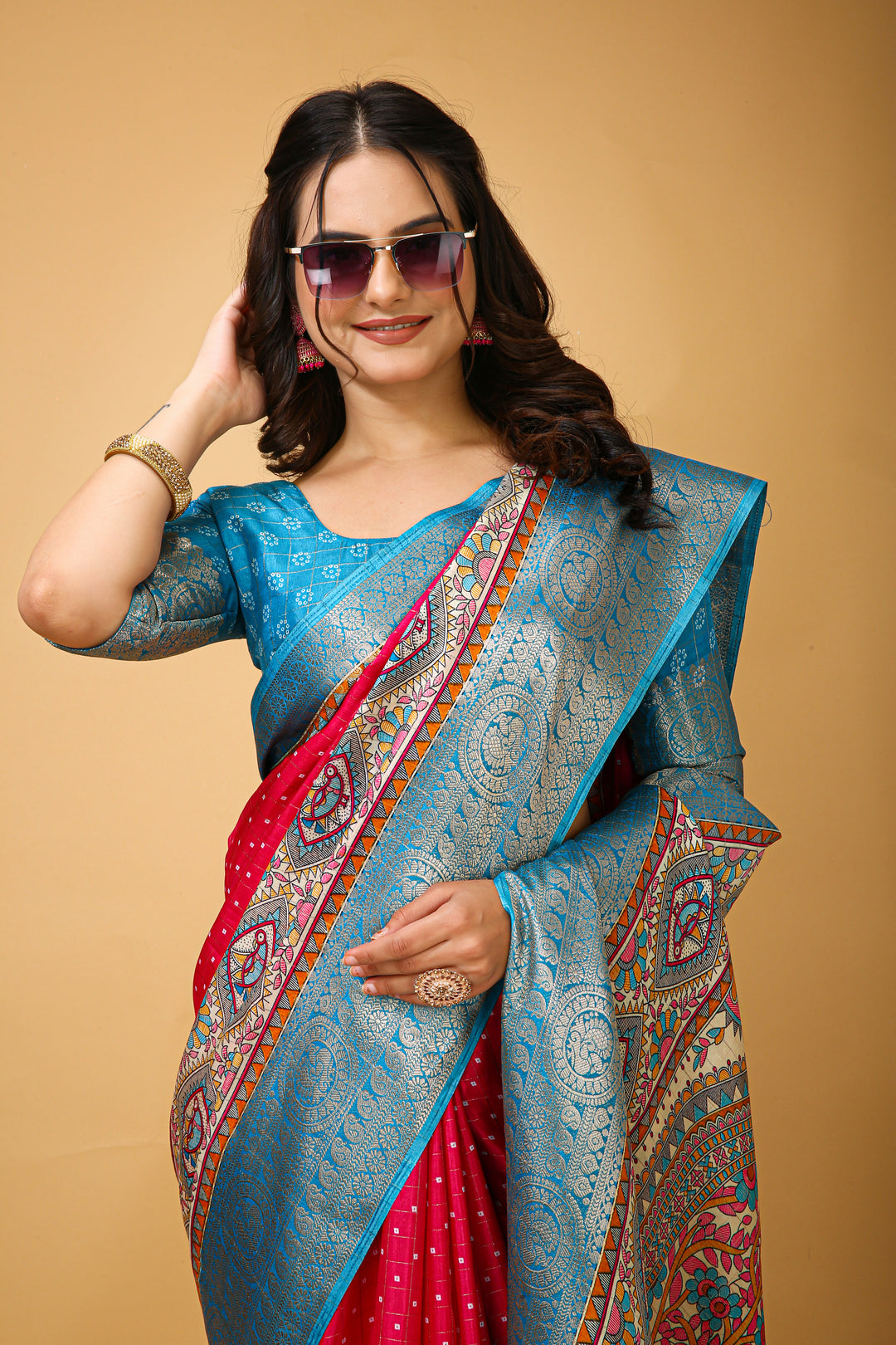 Red Colour soft Dola cotton Kalamkari print saree with jecard kanjivaram zari border