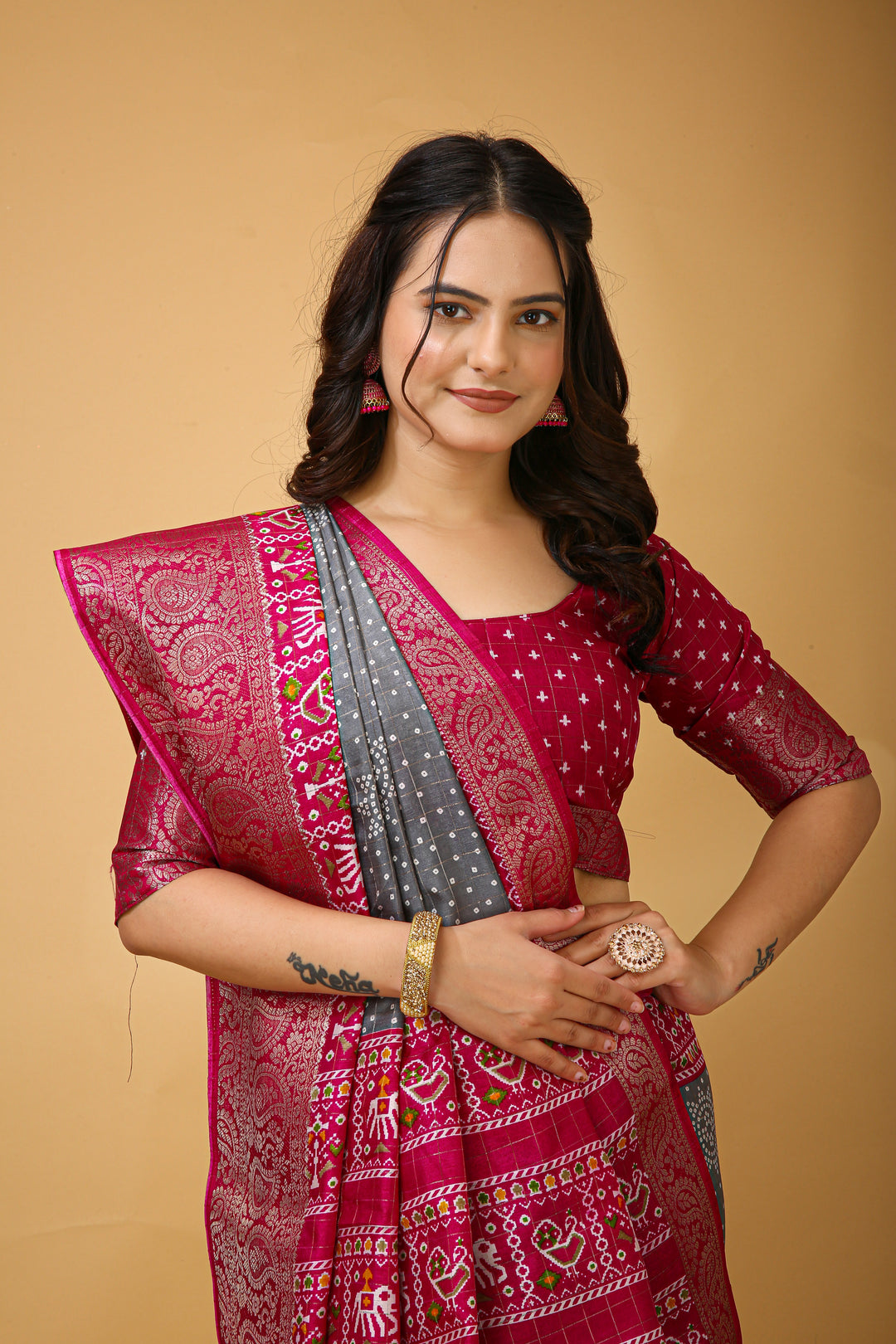 Gray Colour soft Dola cotton Kalamkari print saree with jecard kanjivaram zari border