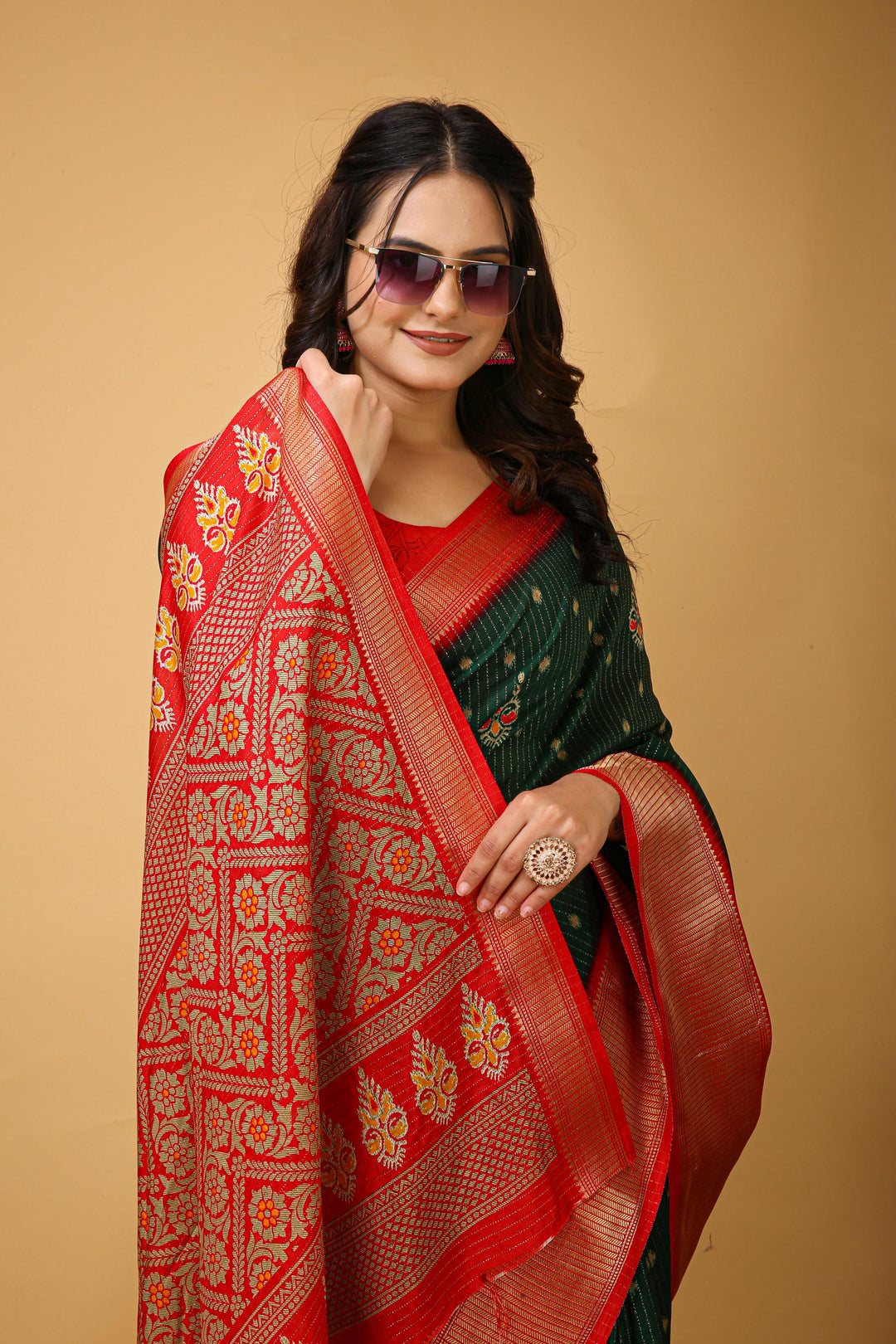 Dark Green Colour soft Dola cotton Kalamkari print saree with jecard kanjivaram zari border