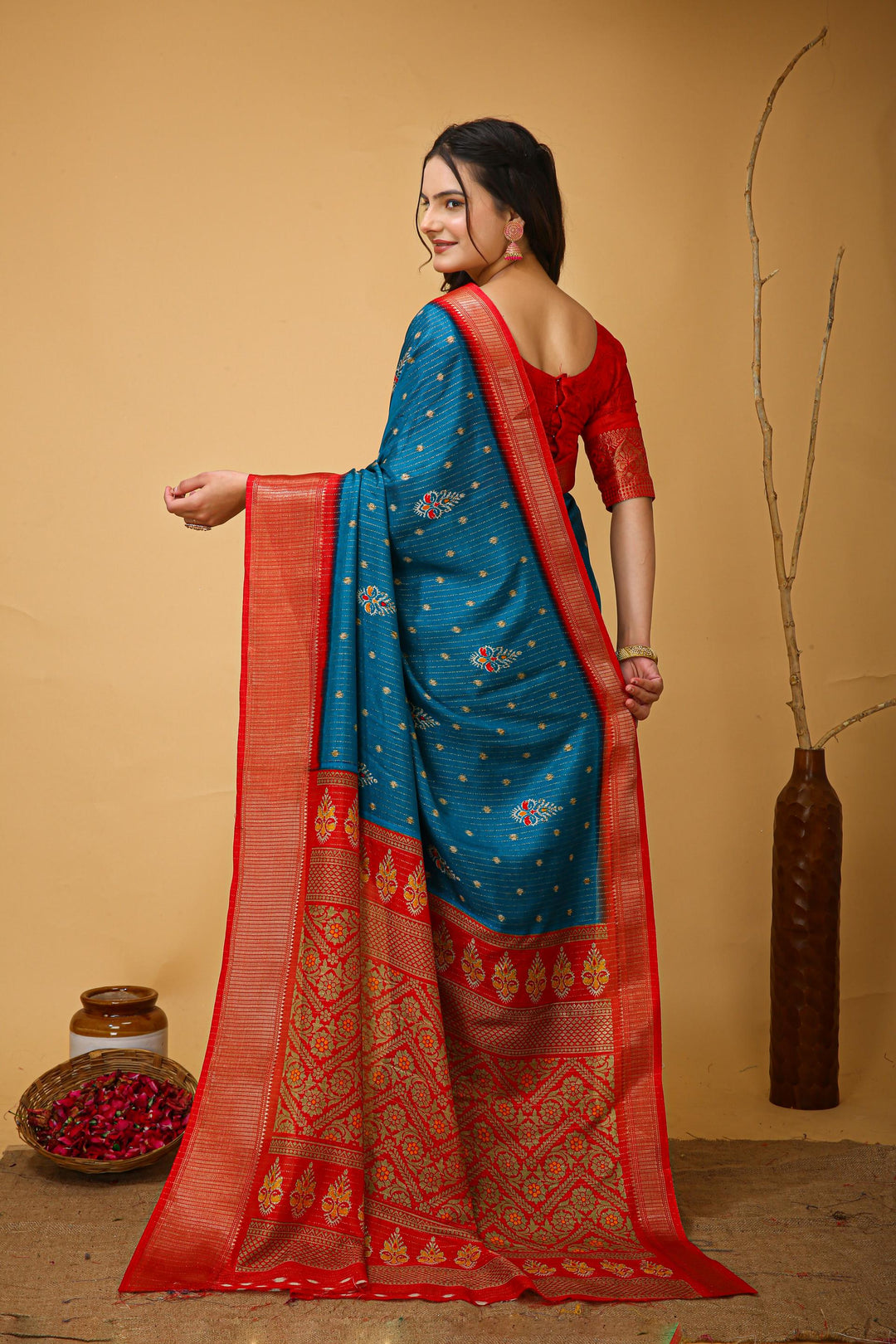 Blue Colour soft Dola cotton Kalamkari print saree with jecard kanjivaram zari border