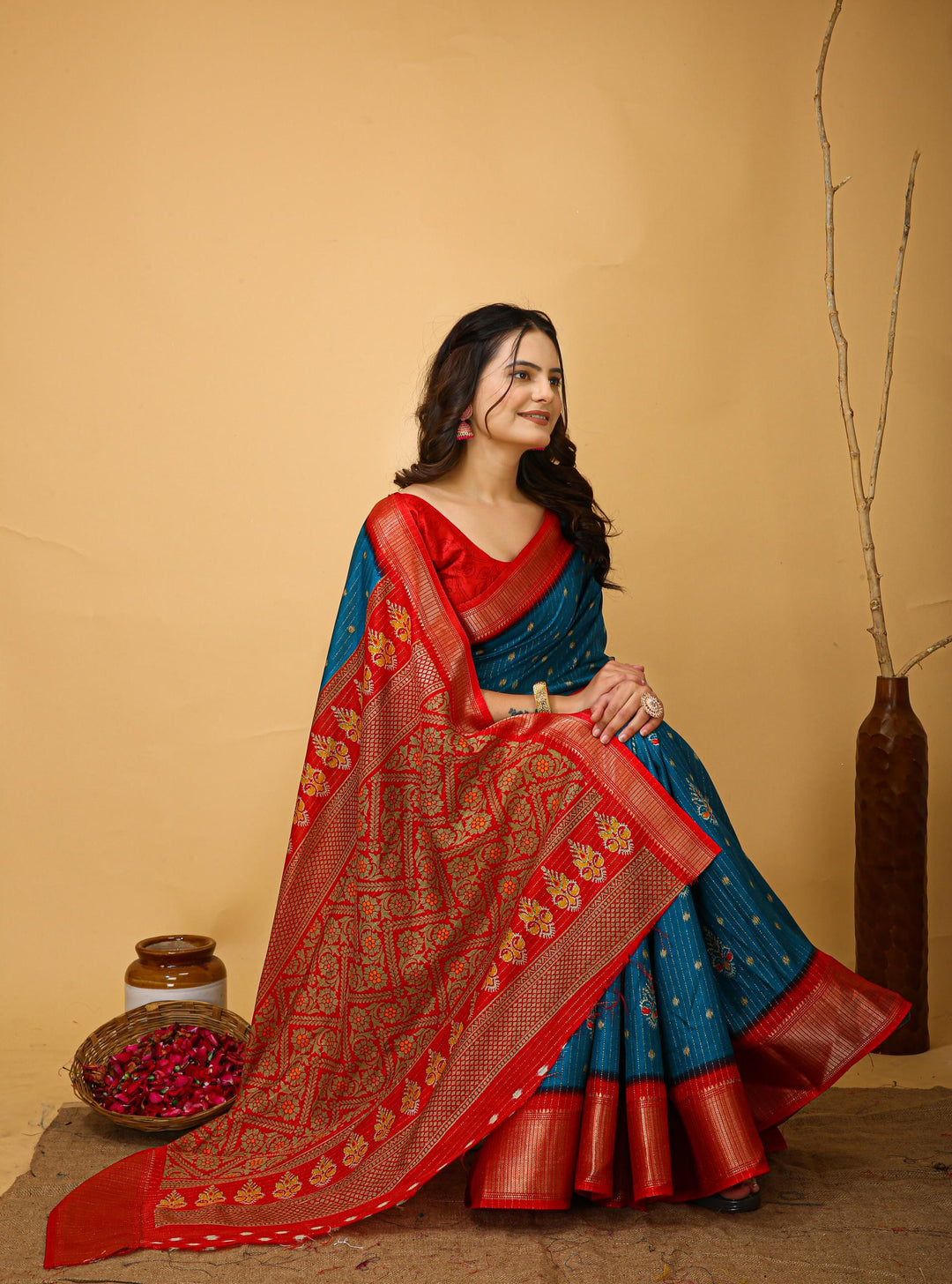 Blue Colour soft Dola cotton Kalamkari print saree with jecard kanjivaram zari border