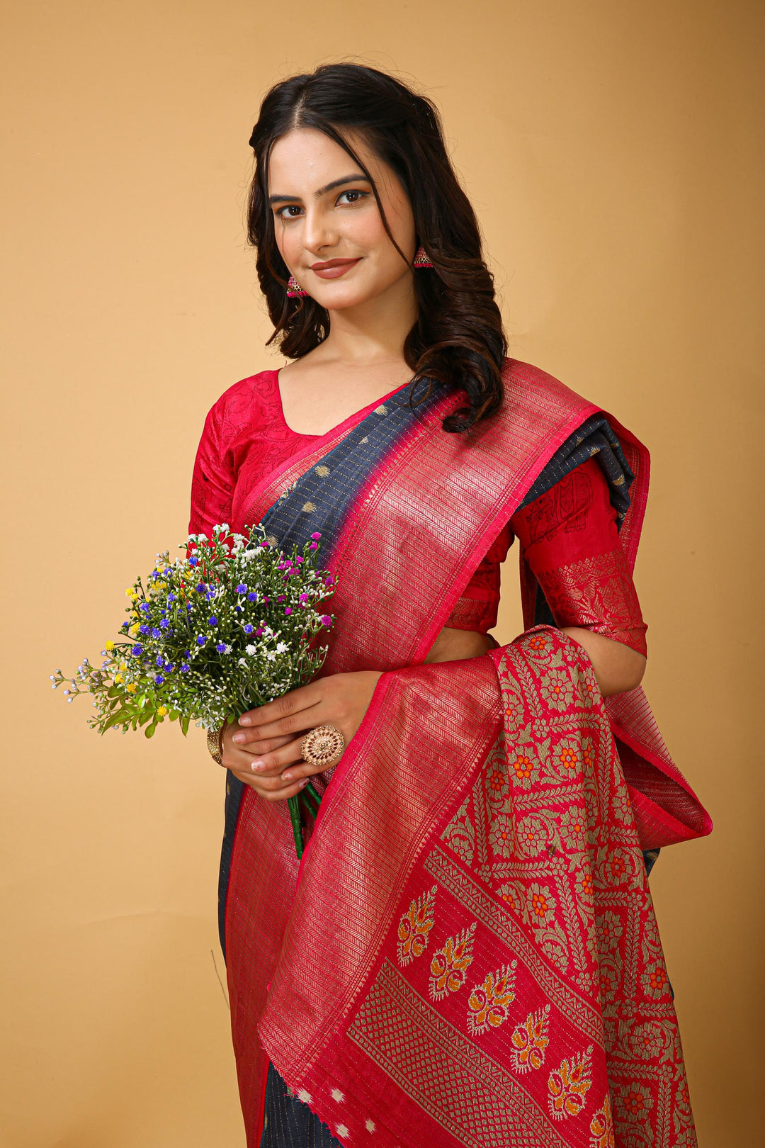 Grey Colour soft Dola cotton Kalamkari print saree with jecard kanjivaram zari border