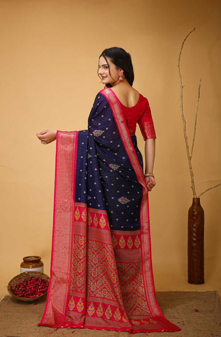Navy Blue Colour soft Dola cotton Kalamkari print saree with jecard kanjivaram zari border