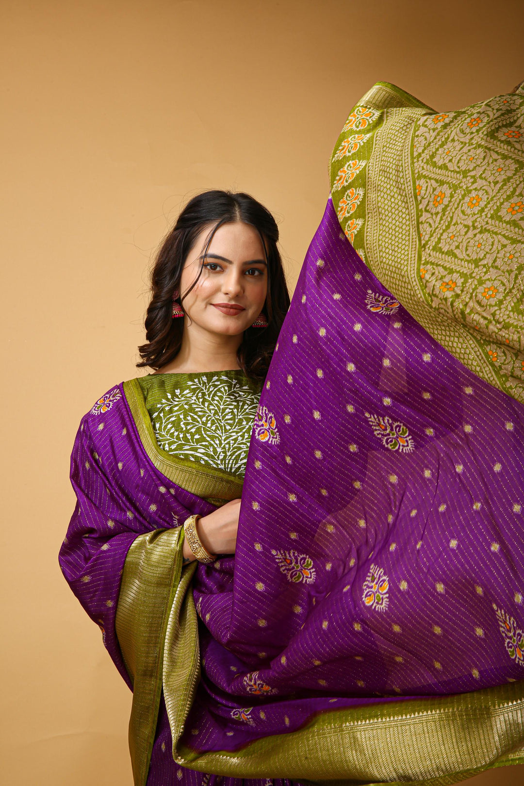 Purple Colour soft Dola cotton Kalamkari print saree with jecard kanjivaram zari border