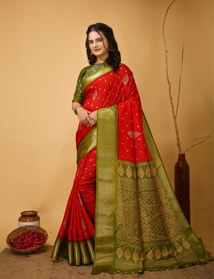 Red Colour soft Dola cotton Kalamkari print saree with jecard kanjivaram zari border