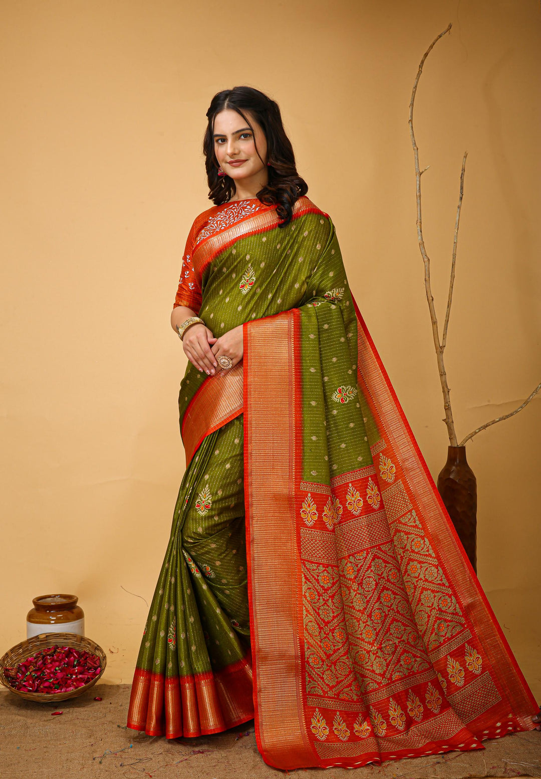 Light Green Colour soft Dola cotton Kalamkari print saree with jecard kanjivaram zari border