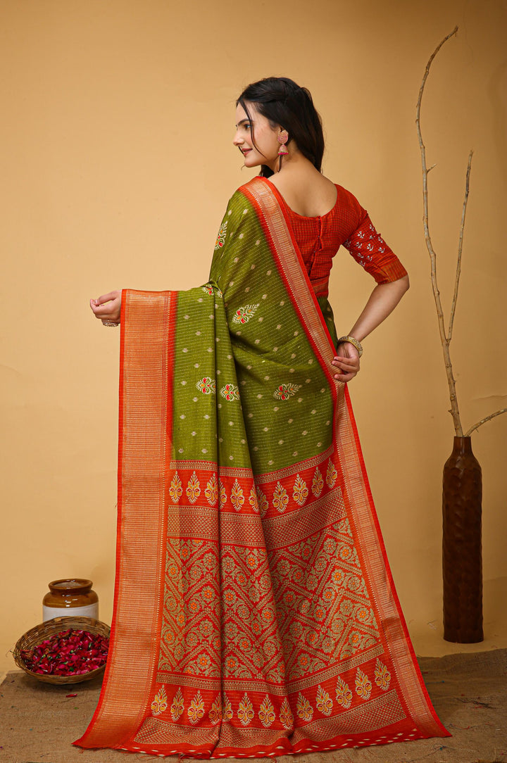 Light Green Colour soft Dola cotton Kalamkari print saree with jecard kanjivaram zari border