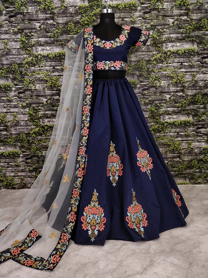 Navy Blue Color Tapeta Silk With Resham Embroidered work Lehenga Choli