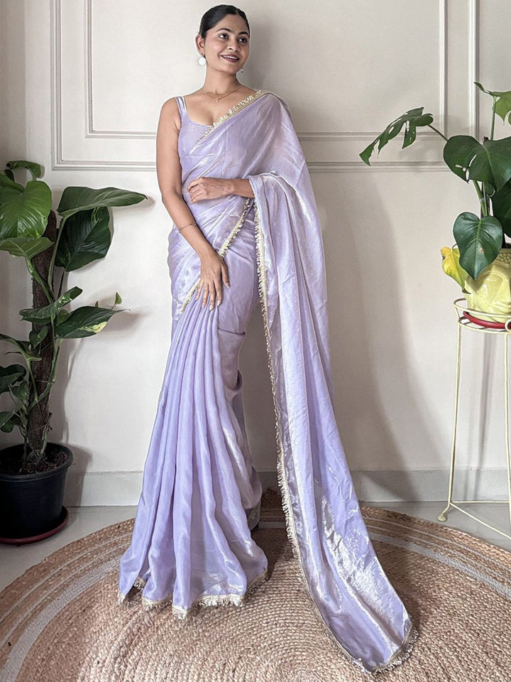 Lavender Fedi silk Sequence Lace Work Saree With Un-Stitched Blouse