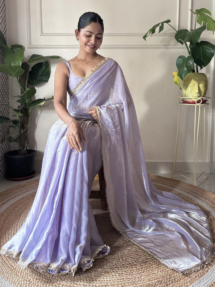 Lavender Fedi silk Sequence Lace Work Saree With Un-Stitched Blouse