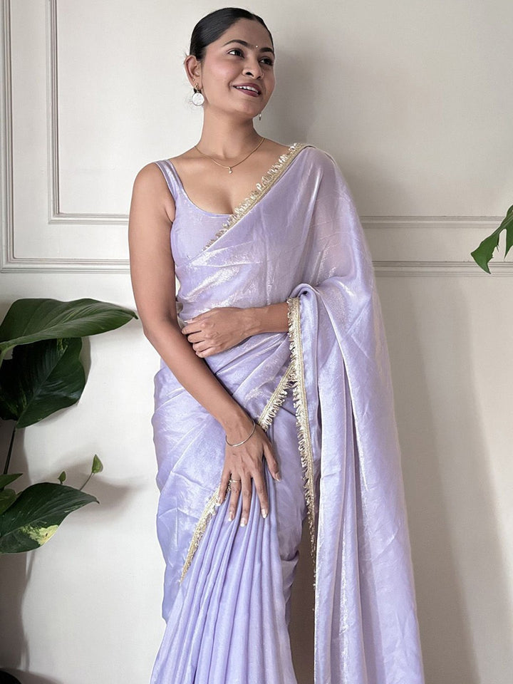 Lavender Fedi silk Sequence Lace Work Saree With Un-Stitched Blouse