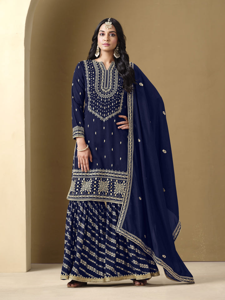 Blue Color Art Silk With Embroidery And Sequins Work Top And Plazzo