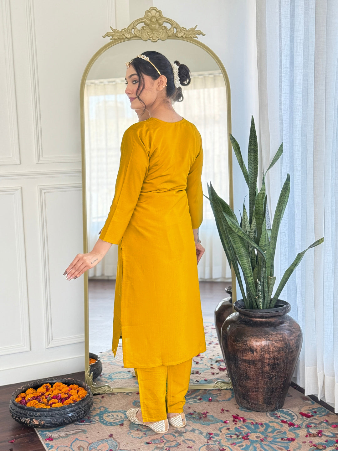 Yellow Color Viscose Chanderi with Embroidered Kurta with Pant And Dupatta Sets