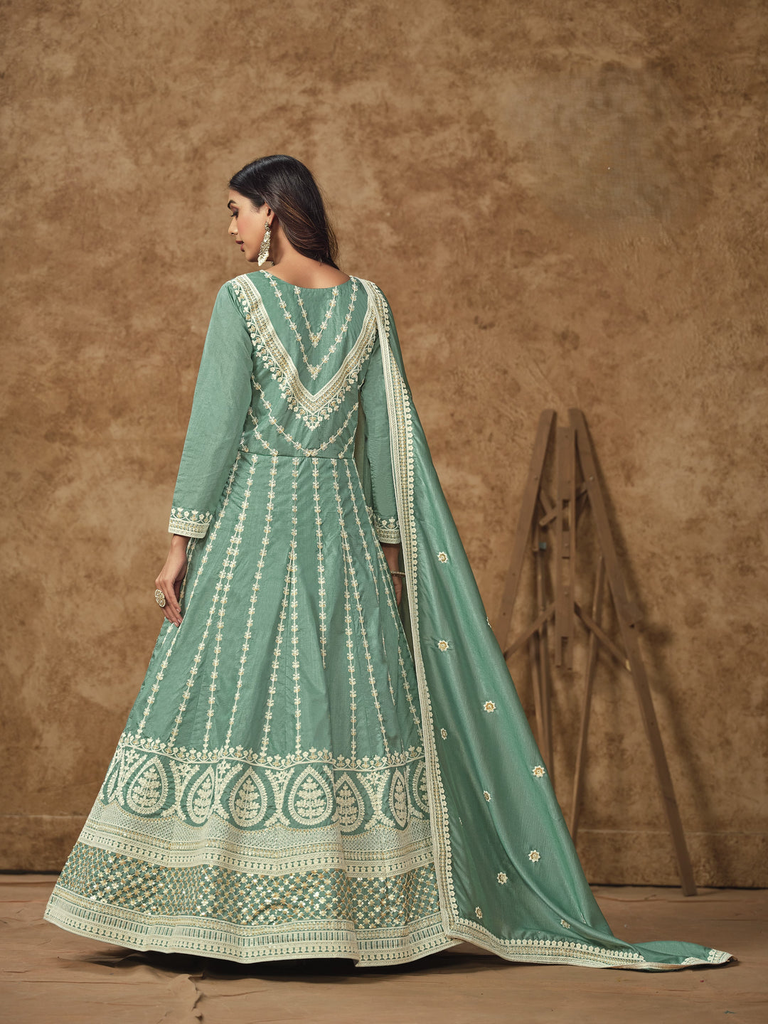 Sea Green Color Dolla Silk With Embroidery And Sequins Work Anarkali Dress