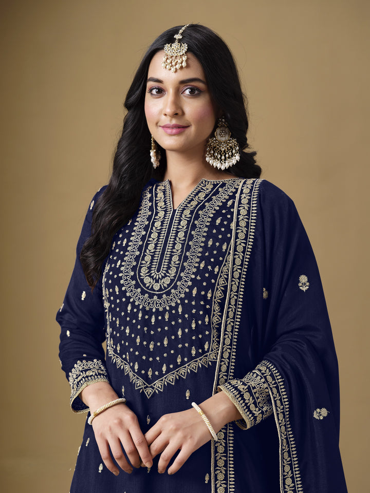 Blue Color Art Silk With Embroidery And Sequins Work Top And Plazzo