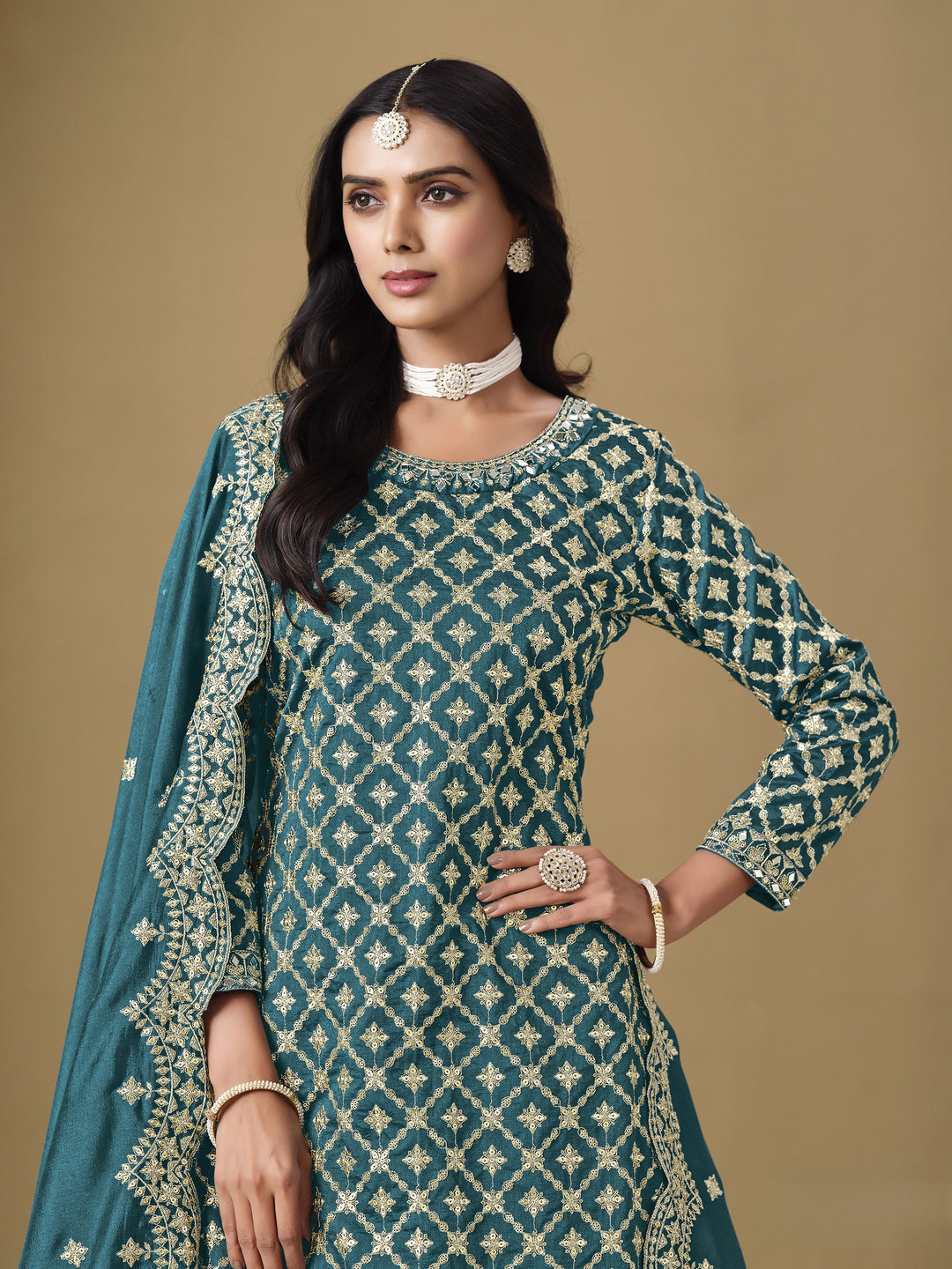 Sea Green Color Art Silk With Embroidery And Sequins Work Top And Lehenga