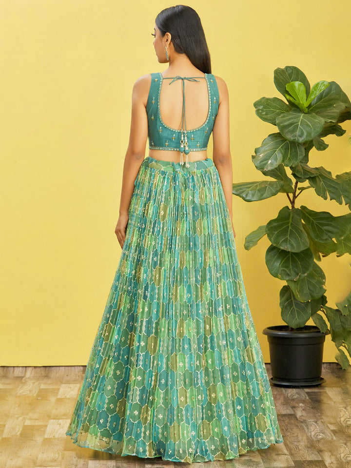 Green Color Organza With Real Mirror , Sequins Embroidered Work Lehenga Choli