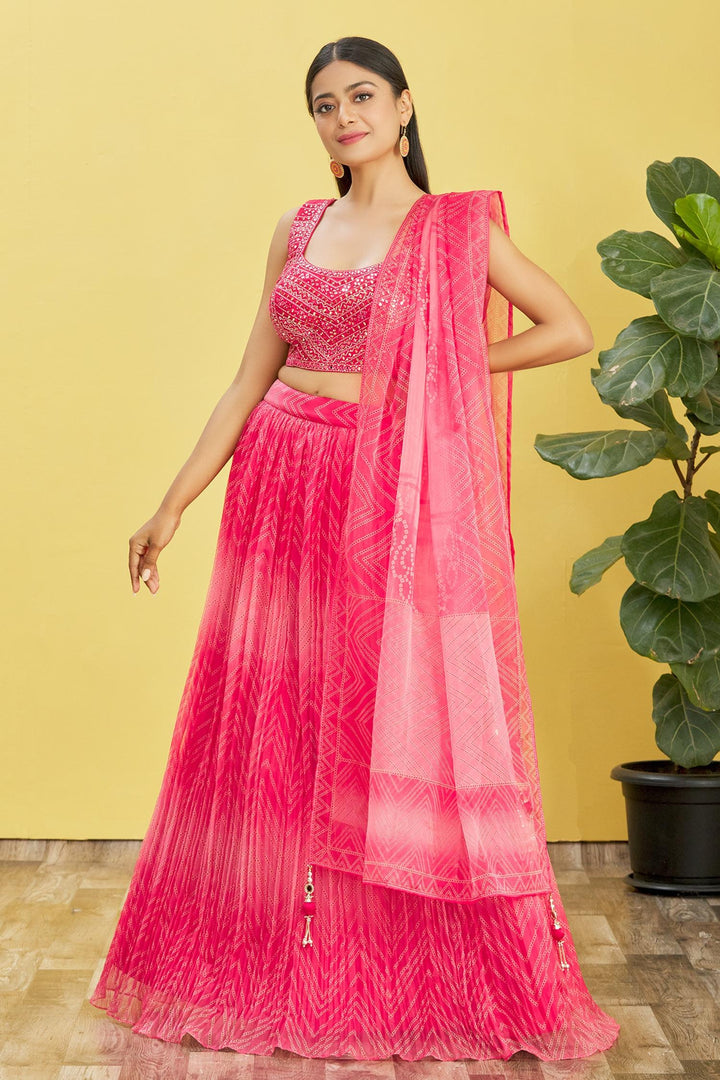 Pink Color Organza Real Mirror with Thread Sequins Embroidered Work Lehenga Choli