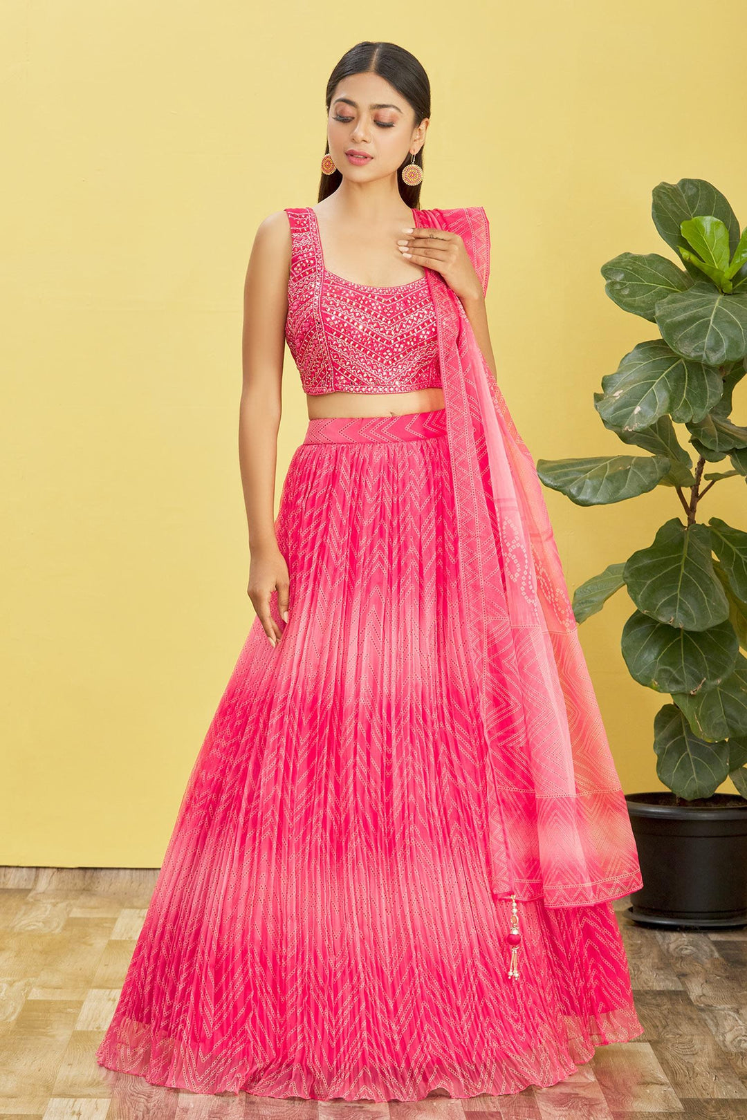 Pink Color Organza Real Mirror with Thread Sequins Embroidered Work Lehenga Choli