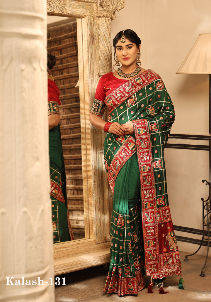 Green Colour Embroiderd Panter Patola Saree For Special Occasion