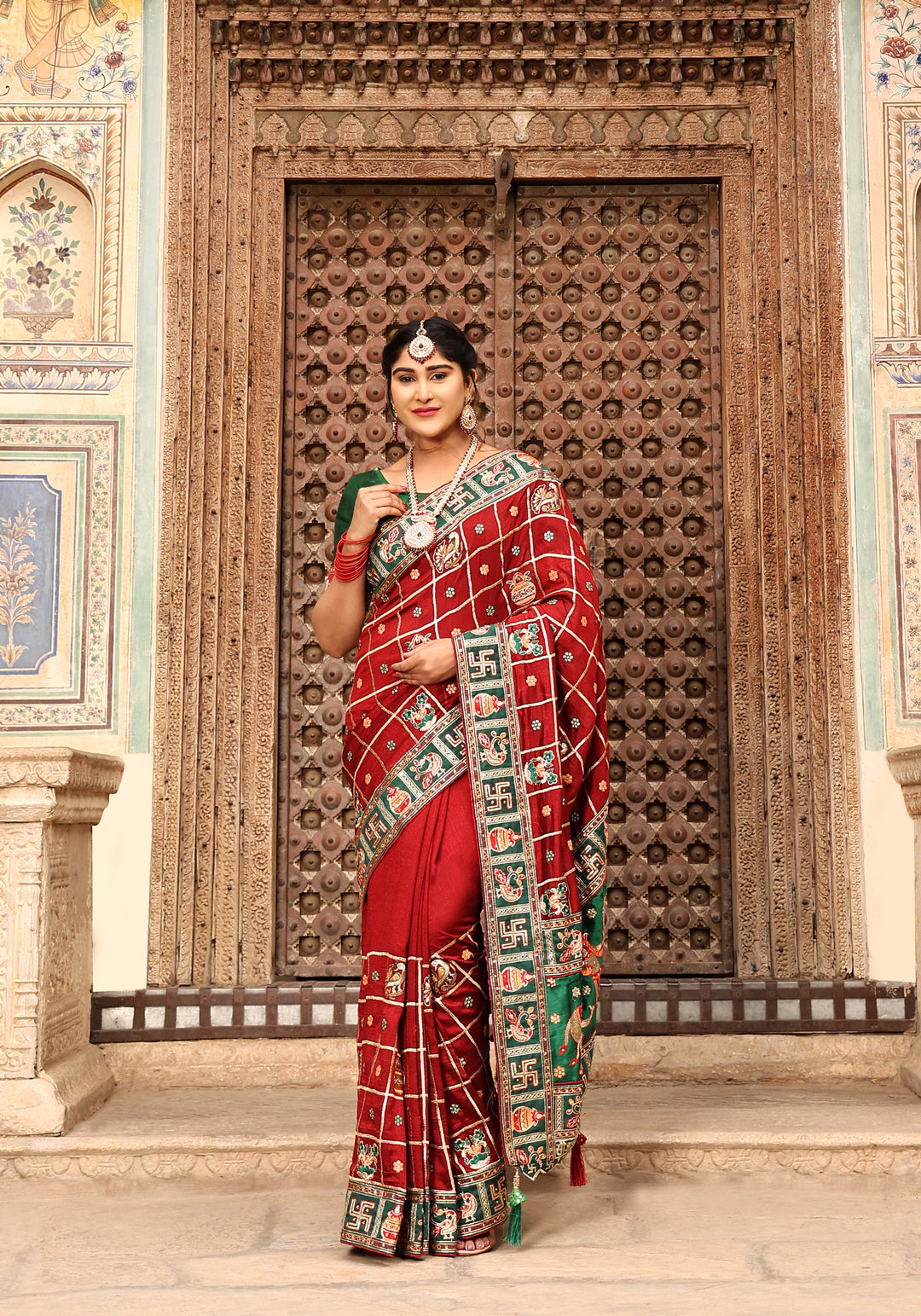 Maroon Colour Embroiderd Panter Patola Saree For Special Occasion