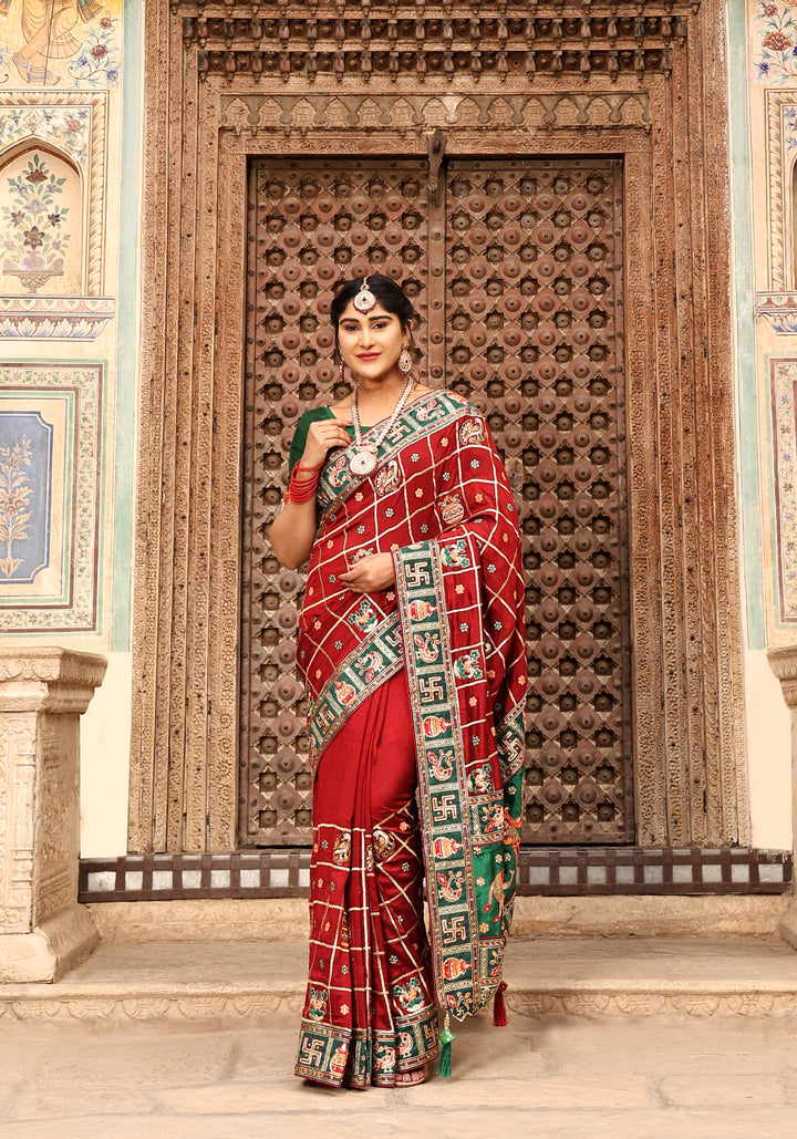 Maroon Colour Embroiderd Panter Patola Saree For Special Occasion