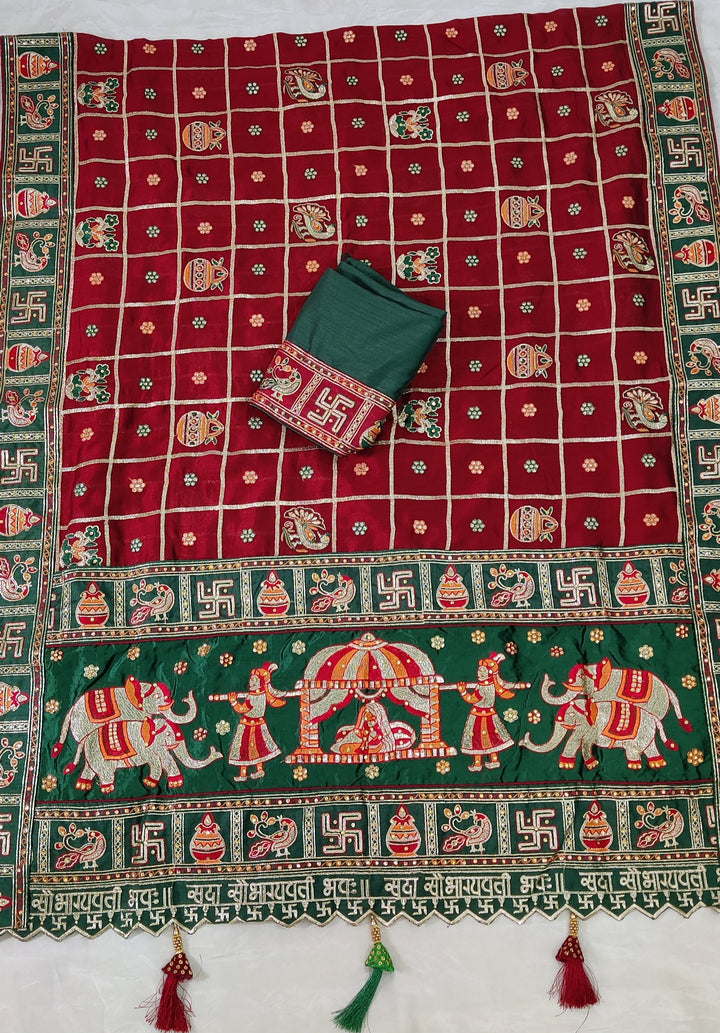 Maroon Colour Embroiderd Panter Patola Saree For Special Occasion