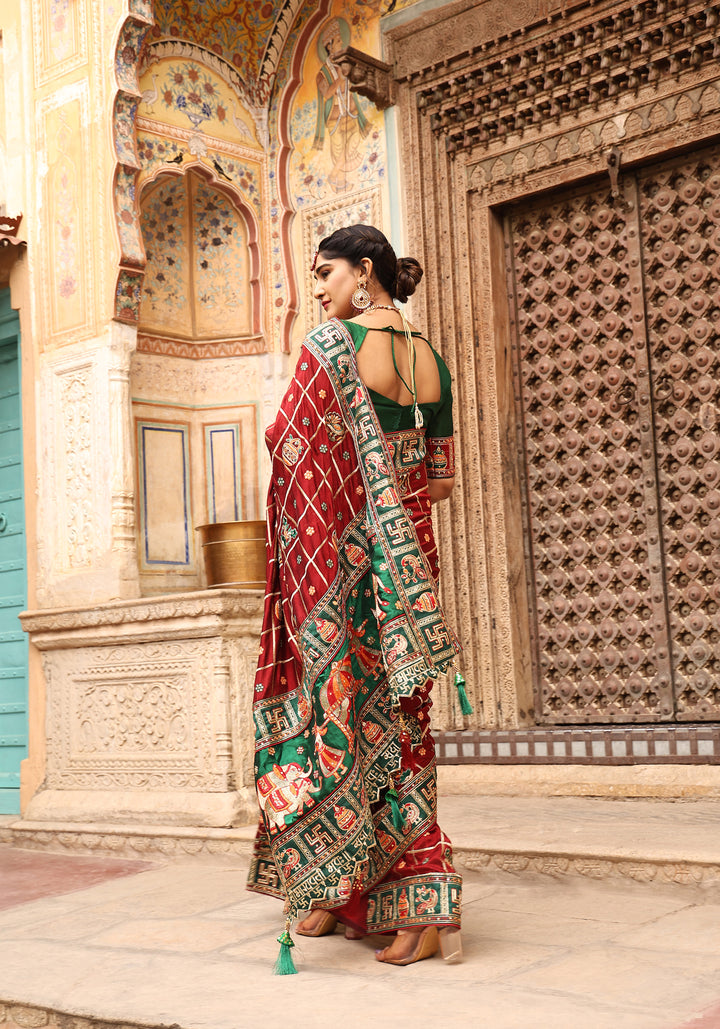 Maroon Colour Embroiderd Panter Patola Saree For Special Occasion