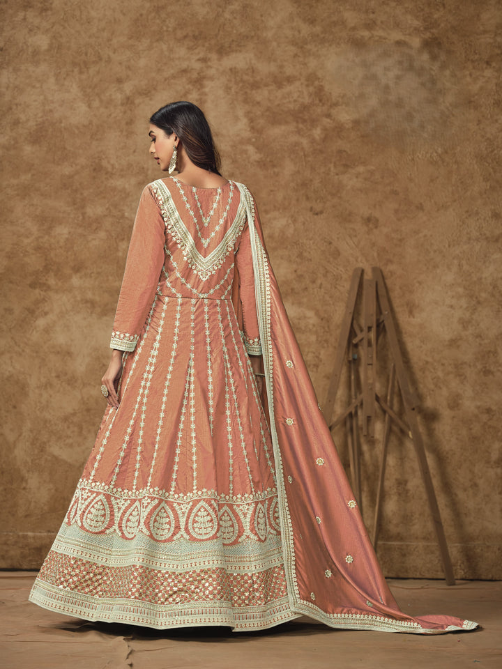 Peach Color Dolla Silk With Embroidery And Sequins Work Anarkali Dress