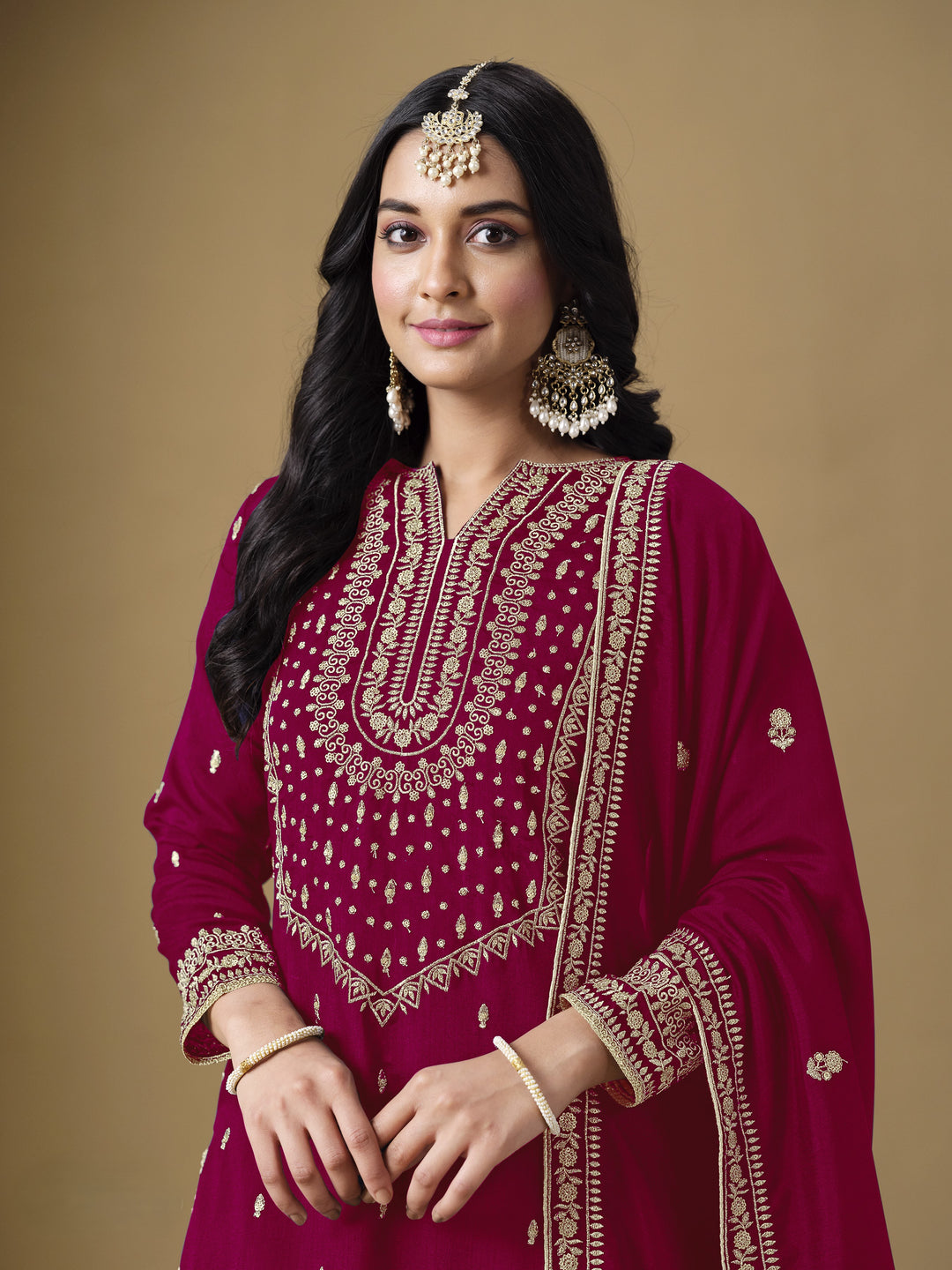 Pink Color Art Silk With Embroidery And Sequins Work Top And Plazzo