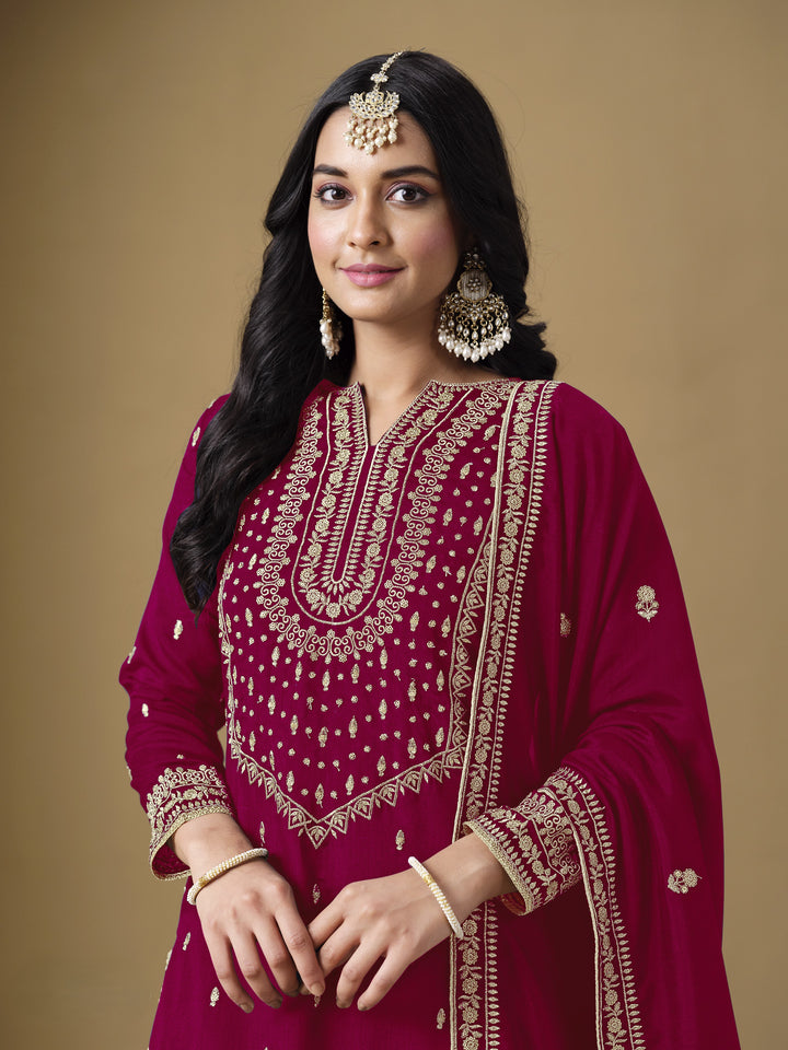 Pink Color Art Silk With Embroidery And Sequins Work Top And Plazzo