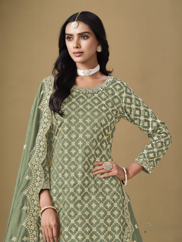 Light Green Color Art Silk With Embroidery And Sequins Work Top And Lehenga