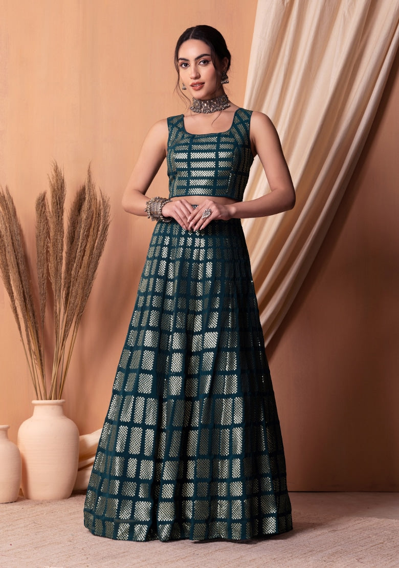 Teal Blue Color Georgette With Sequins & Thread Embroidery Work Lehenga Choli