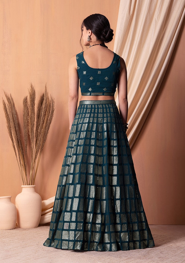 Teal Blue Color Georgette With Sequins & Thread Embroidery Work Lehenga Choli