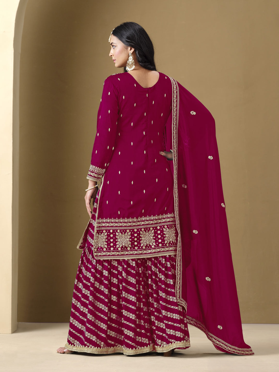 Pink Color Art Silk With Embroidery And Sequins Work Top And Plazzo