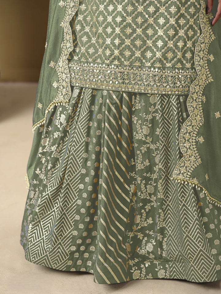 Light Green Color Art Silk With Embroidery And Sequins Work Top And Lehenga