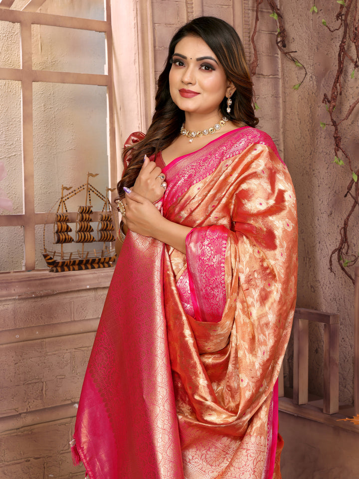 Orange Vanita Tissue Silk Saree Zari Designs and Contrast Zari Borders & Rich Pallu