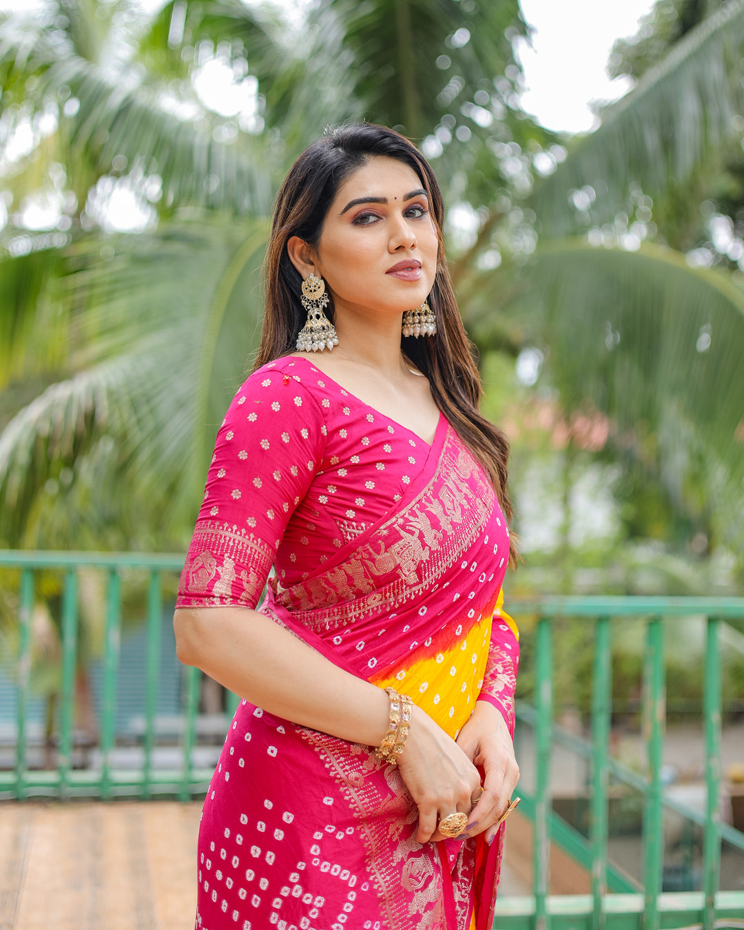 Yellow Vamika Pure Bandhej Silk Saree With Bandhej Border & Zari Weaving Rich Tissue Pallu