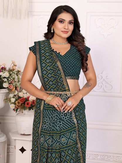 Green Amba Pure Patola And Bandhej Pattern Soft Cotton Light Weight Saree