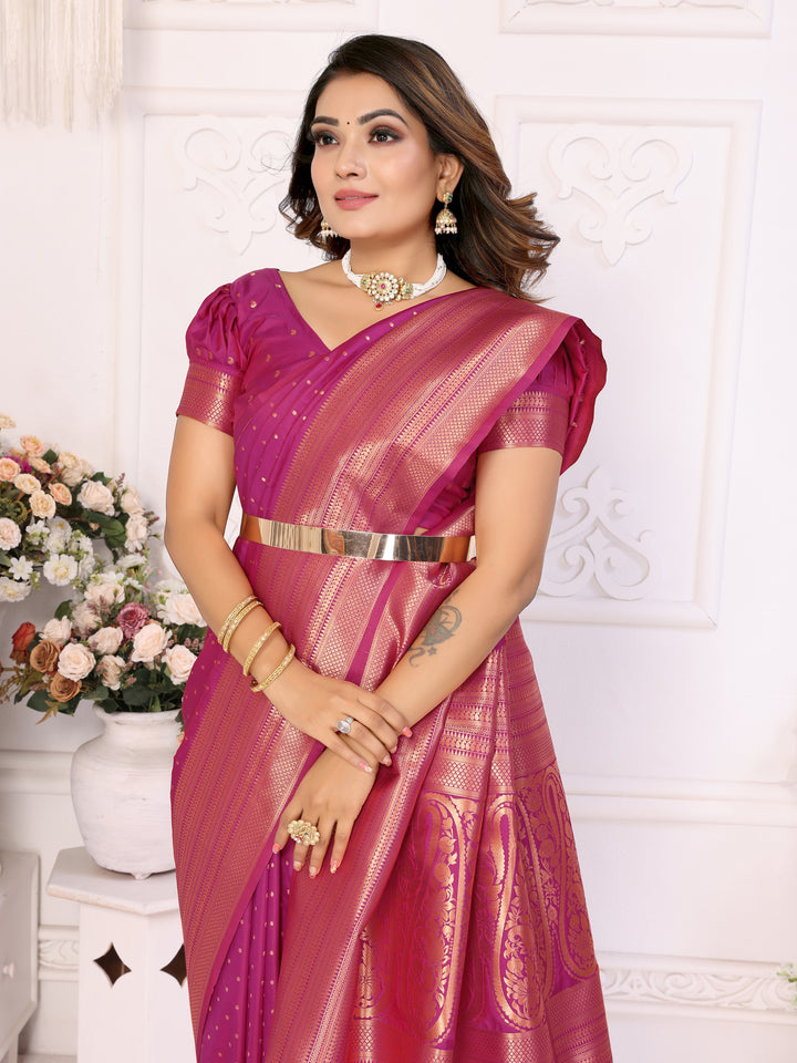 Pink Sudarshana Soft Silk Saree With Weaving Butties & weaving Zari Border And Rich Pallu