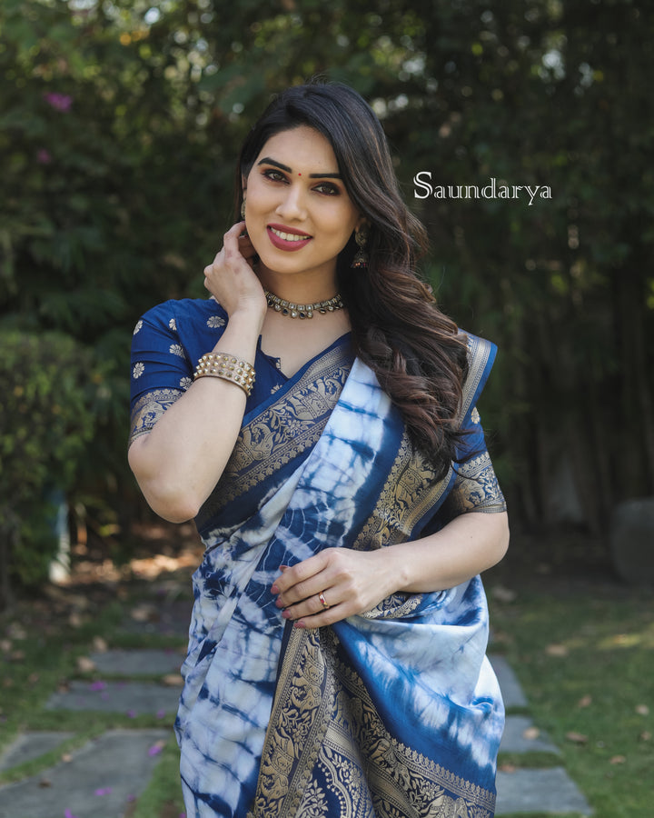 Blue Saundarya Sibori Work With Soft Dola Silk With Zari Border & Zari Weaving  Rich Pallu