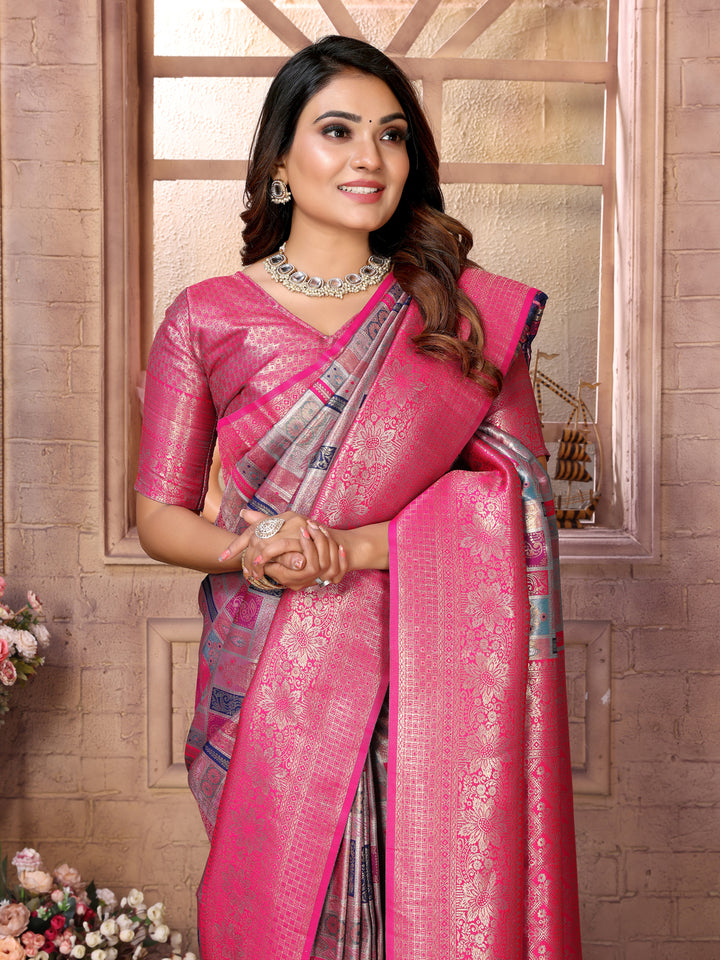 Multi Somya Banarasi Chaturi silk saree ,Jari weaving Border and Weaving rich pallu